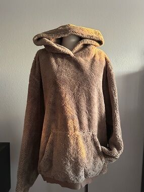 Urban Outfitters Teddy Hoodie Jacket in Light Brown